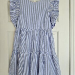 English Factory Blue and White Ruffled Mini Dress